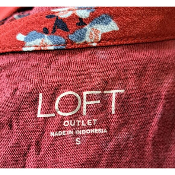Loft Outlet Women's Red Floral Blouse Long Sleeve Peasant Size S - Picture 6 of 8